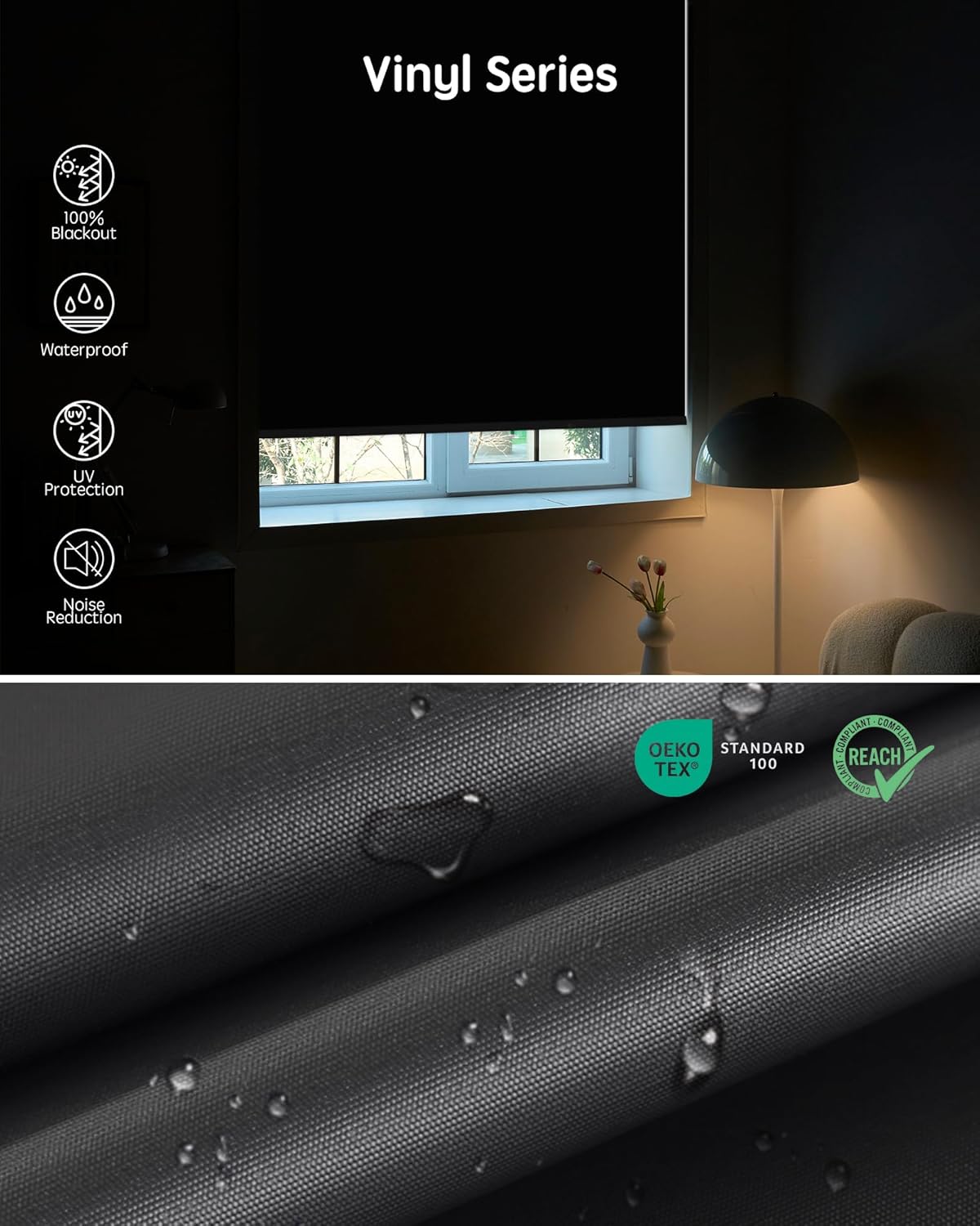Yoolax Motorized Blinds with Remote, Waterproof Smart Blinds for Windows Blackout Automatic Shades Work with Alexa Remote Control Roller Window Shades with Valance, Custom Size (Vinyl-Dark Grey)