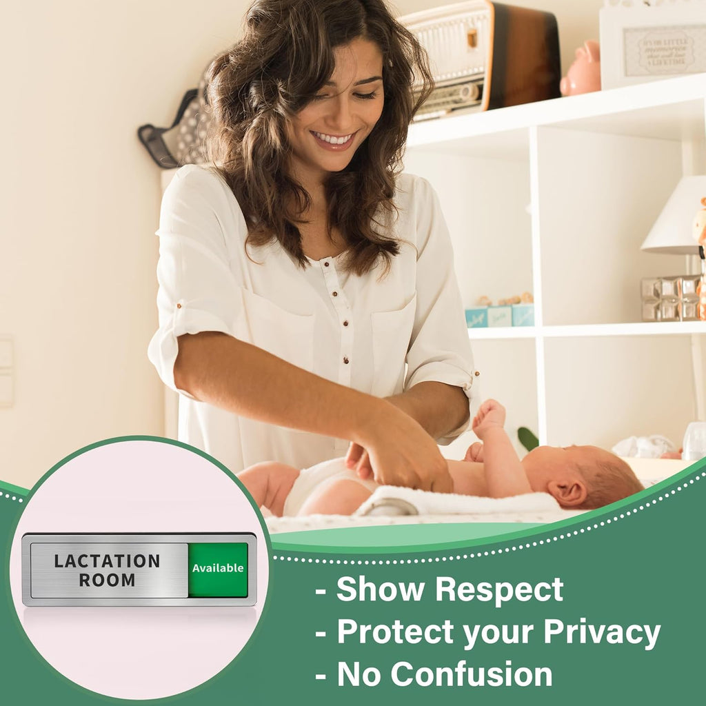 Lactation Room Door Sign with Slider, Do Not Disturb Privacy Office Sign, In Use/Available Acrylic Sliding Indicator for Business Hospital Home, Brushed Silver 8" x 2.6"