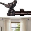 Curtain Rods 18 to 45 Inches Vintage Oil Bronze Curtain Rods for Windows Adjustable Drapery Rod with Bird Finials Heavy Duty Brown Curtains Rod for Kitchen Window Living Room