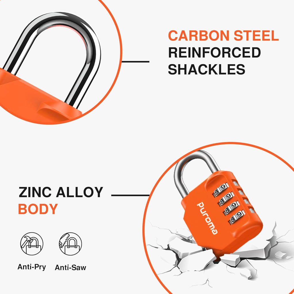 Puroma 1 Pack Combination Lock for Locker 4 Digit Outdoor Waterproof Padlock for School, Gym, Sports, Fence, Toolbox, Gate, Case, Outdoor, Hasp Storage, Cabinets (Orange)