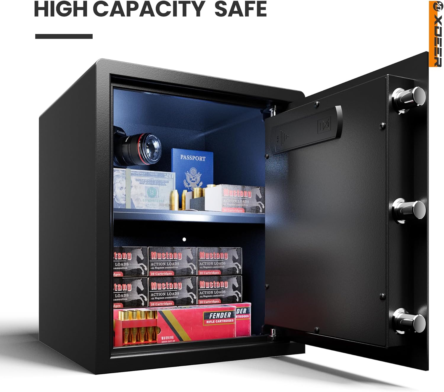 XDeer Biometric Safe Box, Quick-Access Security Safe Box with Upgraded Fingerprint, Steel Handgun Safe Lock Box for Kid/Home/Office (1.69 Cu.Ft【NO FPR】)