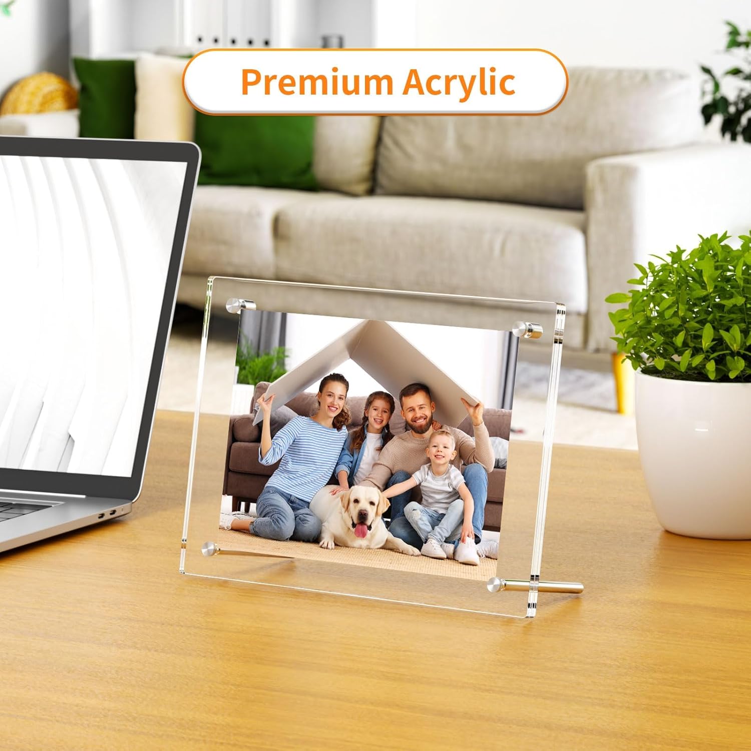 AITEE 5x7 Acrylic Picture Frames 2 Pack, Clear Desk Picture Frames with Stand, Modern Frameless Floating Frames Lucite Transparent Square Cubes Frame for Wall & Desktop Display Gift for Home Office