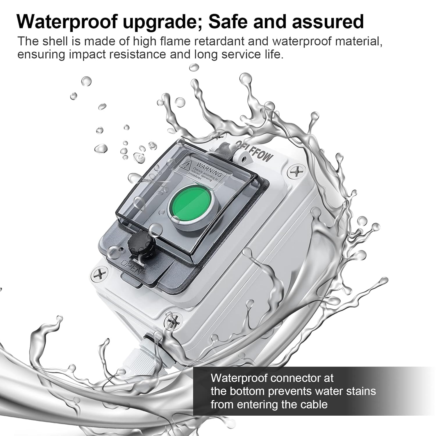 IP67 Button Switch Outdoor Waterproof Box Green Self-Locking Junction Box Button with Protective Cover Anti-misoperation Switch(AC/DC 6A-110V/3A-240V/2.5A-380V)