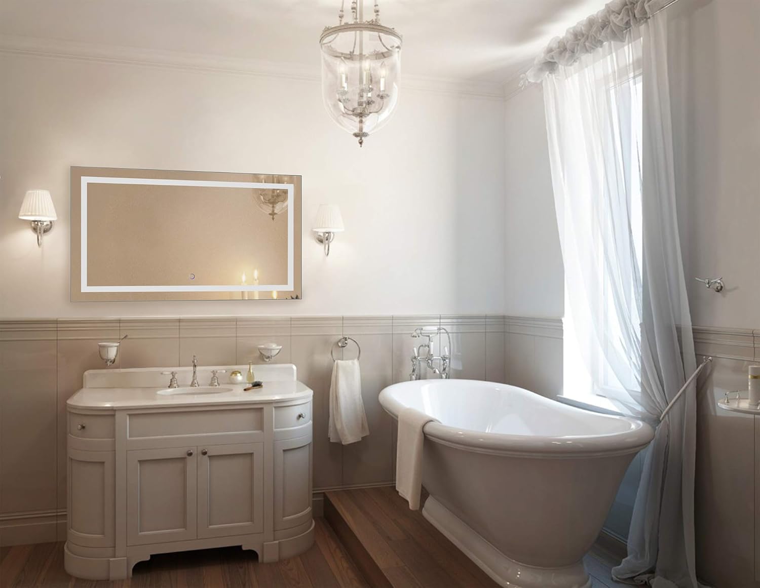 Krugg | 42 Inch X 24 Inch LED Bathroom Mirror | Lighted Vanity Mirror Includes Dimmer & Defogger | Wall Mount Vertical or Horizontal Installation