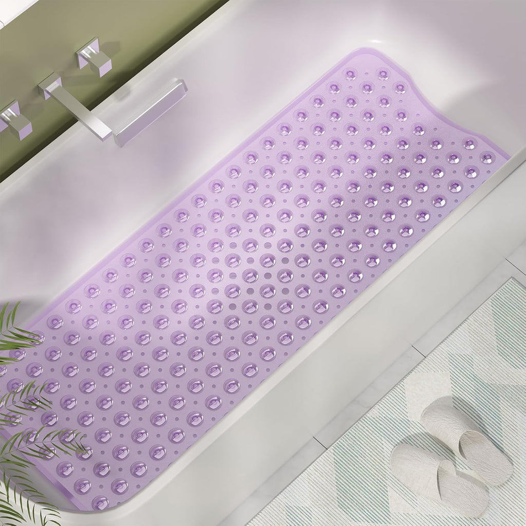 AmazerBath Shower Mat Non Slip 40 x 16 Inches, Shower Stall Mats with Suction Cups and Drain Holes, Non Slip Bath Mat for Tub for Elderly & Kids, Clear Purple