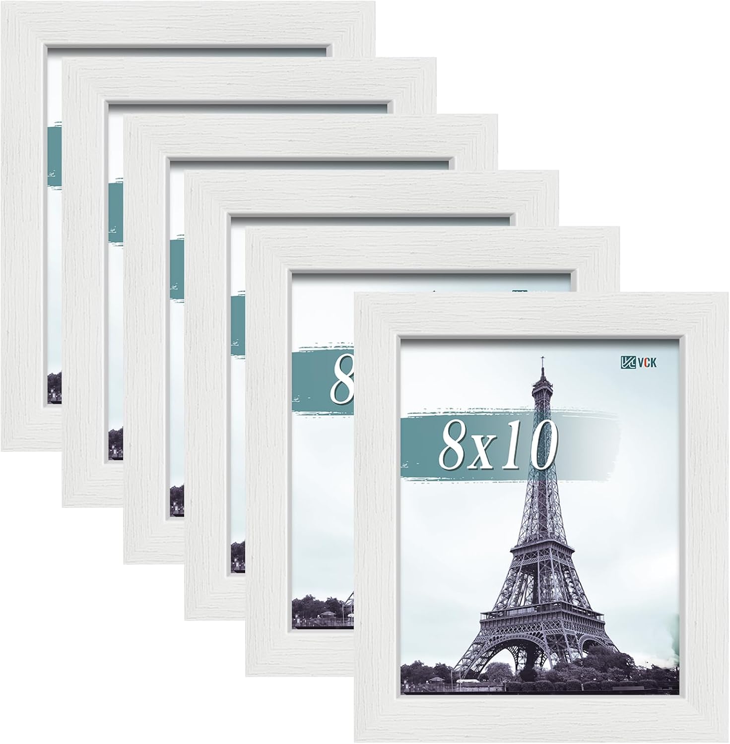 VCK 8x10 Picture Frames white Set of 6, Wide Border Wood Poster Frame, Multi-Directional Display Family Photos, Office Prints, Studio/Gallery Artwork, Woodgrain Series, Tabletop & Wall Hanging