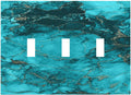 Decorative Light Switch Plate Covers Modern Abstract Turquoise Blue Marble Texture 3 Gang Artistic Wall Plate Unique Triple Toggle Light Switch Covers for Bathroom Home Decor