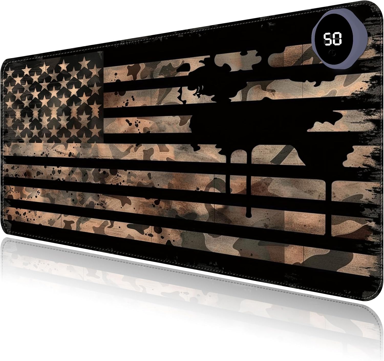 Heated Mouse Pad with 3 Levels Heated & 3 Hours Auto Shut-Off Mouse Pad for Warming Hands in Office Home, 31.5" x 13"Large Safe Desk Mat Hand Warmer，Vintage Flag