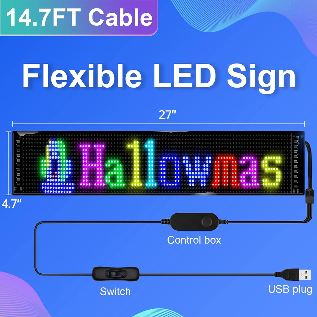 Programmable LED Sign,Scrolling Flexible Advertising Digital Signs,LED Car Sign,Control by Bluetooth APP Control,DIY Design Text, Patterns, Animations