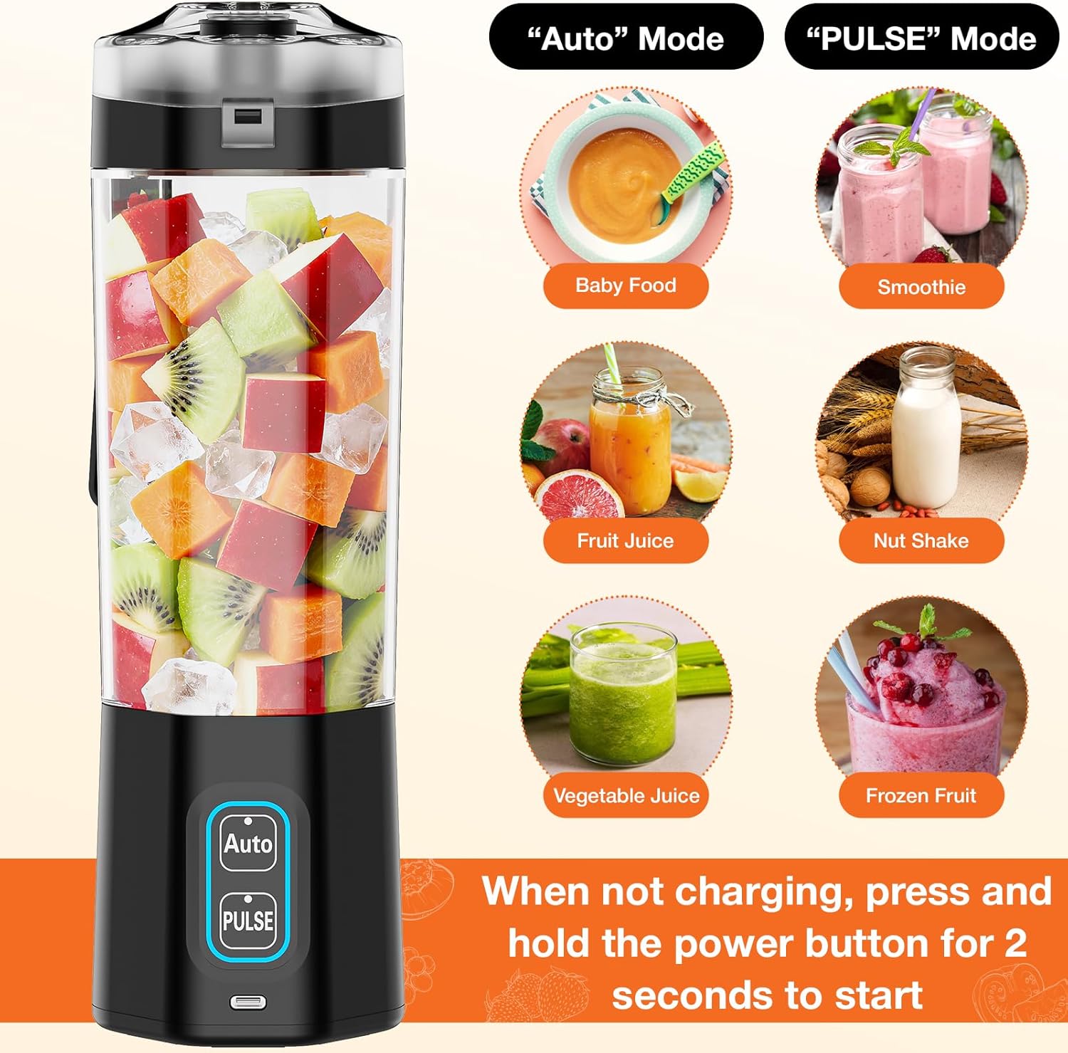 GVODE Personal Blender, Portable Blender for-Smoothies, Shakes, Food Prep, and Frozen Blending, 24oz Large Capacity, BPA Free, Leakproof-Lid and Sip Spout, USB-C Rechargeable, IPX8 Waterproof