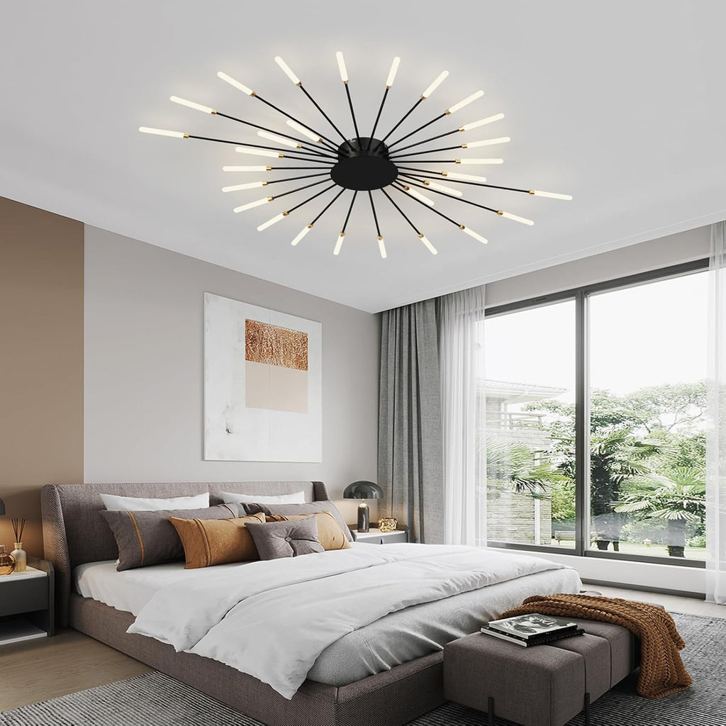 Modern Ceiling Light Flower Shape, Metal Firework Ceiling Lamp with Plug-in LED Source, Lighting Fixture for Living Room Dining Room Bedroom, Natural Light