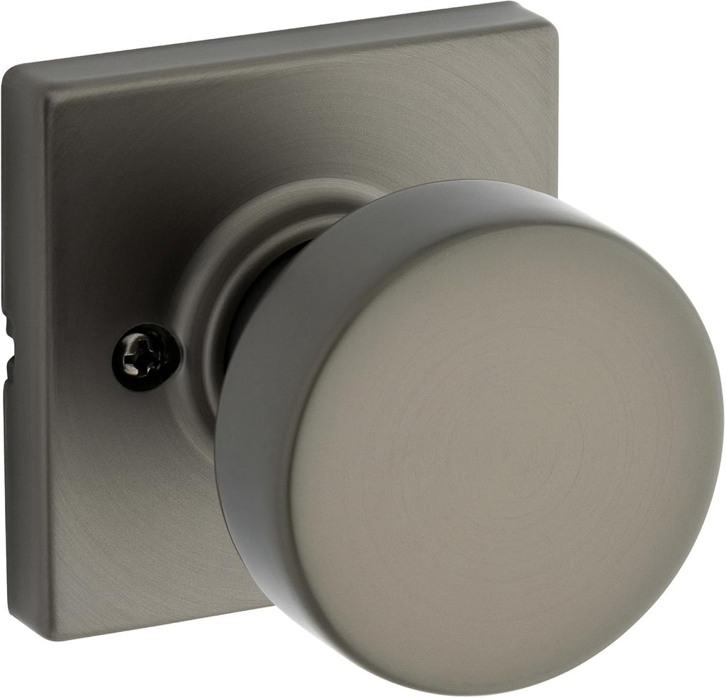 Kwikset Pismo Dummy Door Knob, Square Single Sided Handle for Closets, French Double Doors, and Pantry, Gunmetal Non-Turning Interior Push/Pull Door Knob