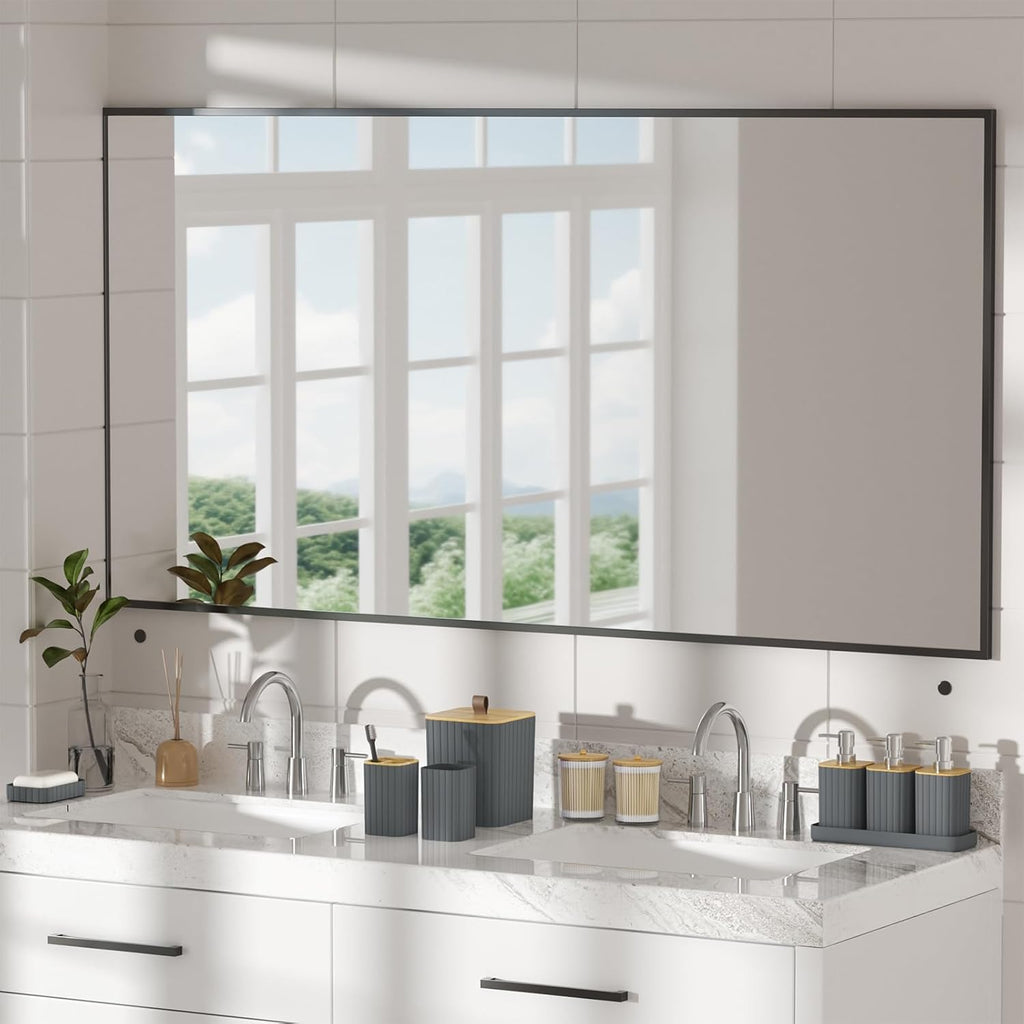 Bathroom Accessory Set - Grey Bathroom Set, 12PC Bathroom Accessories Set, Grey Bathroom Accessories Set, Mini Trash Can, Toilet Brush, Trash Can & Soap Dispenser