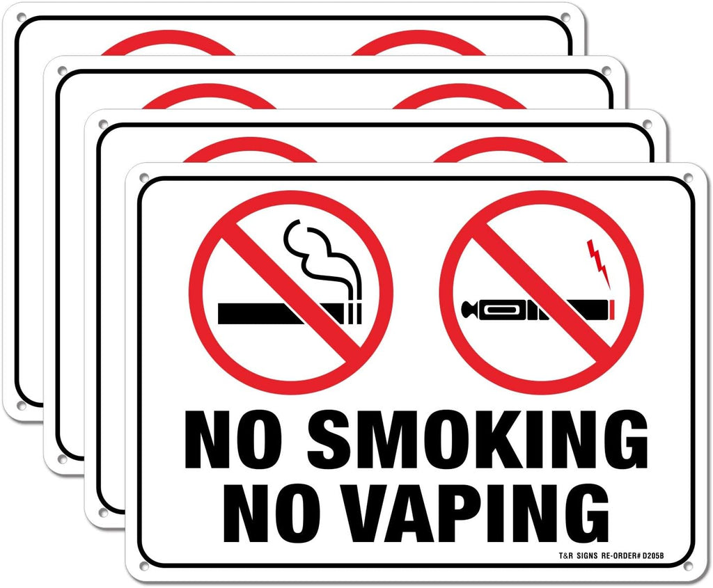 No Smoking No Vaping Sign - 4 Pack - 10 x 7 Inches Rust Free .040 Aluminum - UV Protected, Waterproof, Weatherproof and Fade Resistant - 4 Pre-drilled Holes
