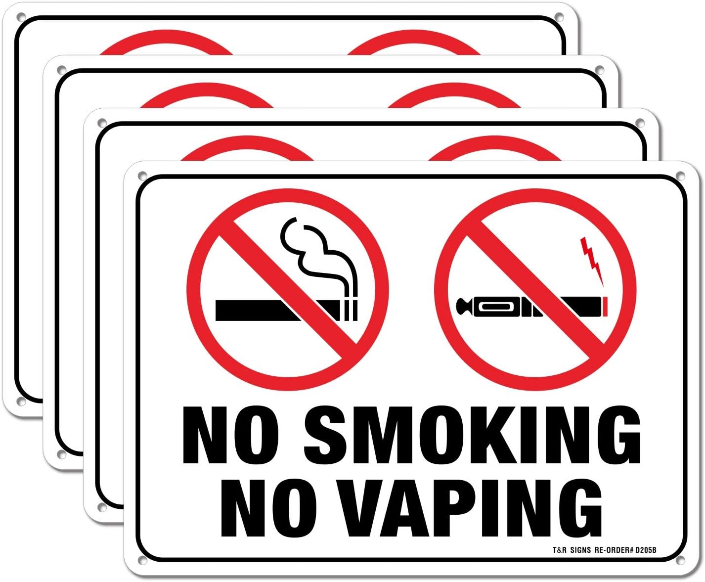 No Smoking No Vaping Sign - 4 Pack - 10 x 7 Inches Rust Free .040 Aluminum - UV Protected, Waterproof, Weatherproof and Fade Resistant - 4 Pre-drilled Holes