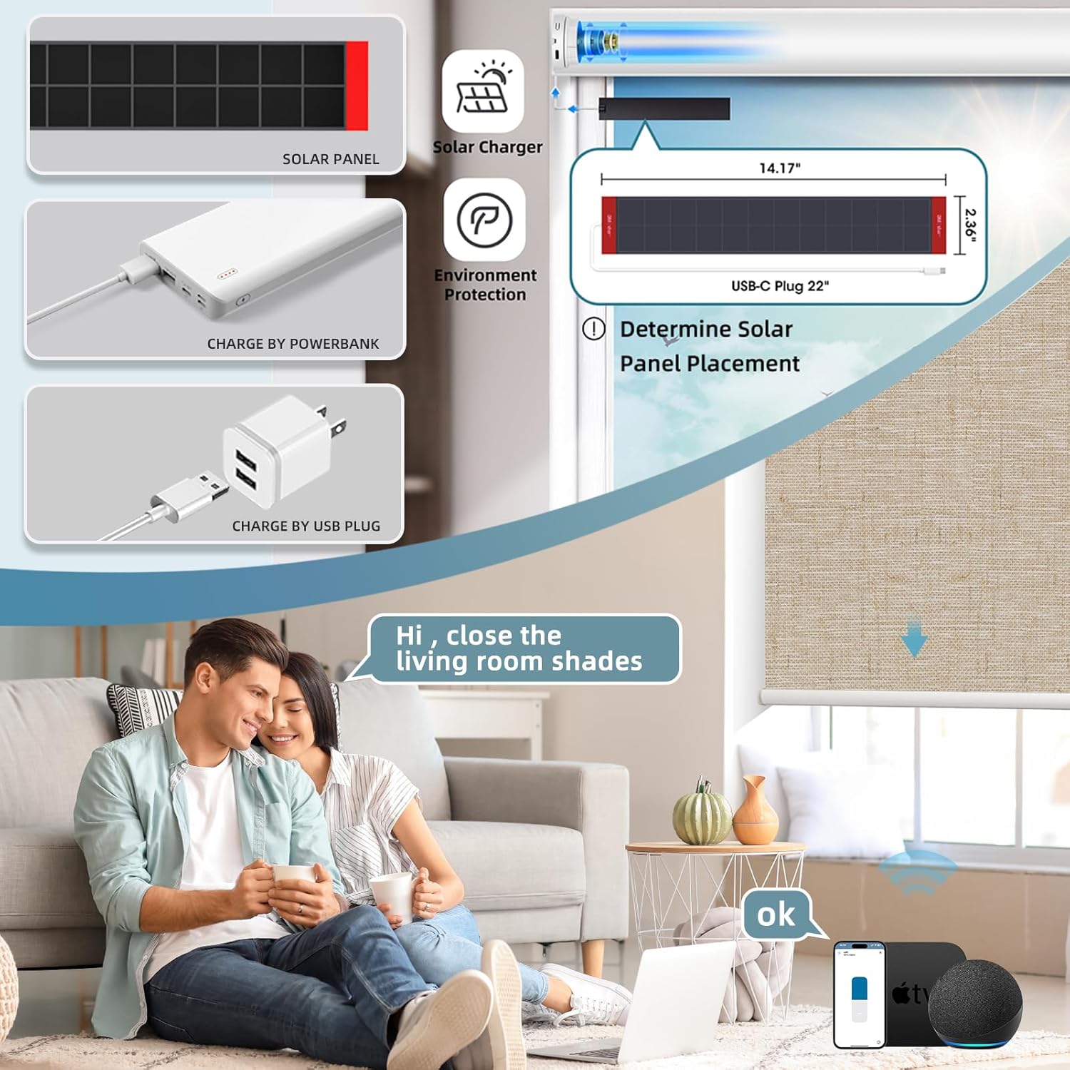 SmartWings Motorized Roller Shades Work with Homekit, 100% Blackout Smart Blinds for Windows, Cordless Remote Control Window Shades, Linen Caramel, Customized Size