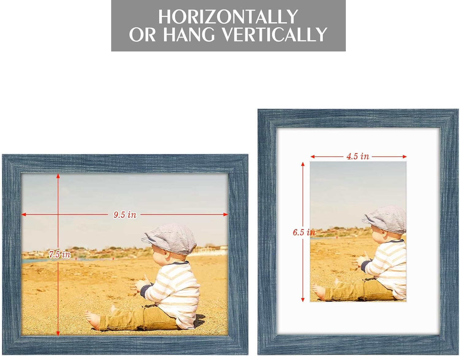 Golden State Art, 8x10 Picture Frame with Mat for 5x7 Photo - High Definition Glass Wall Mounting or Tabletop Display (Blue, 2 Pack)
