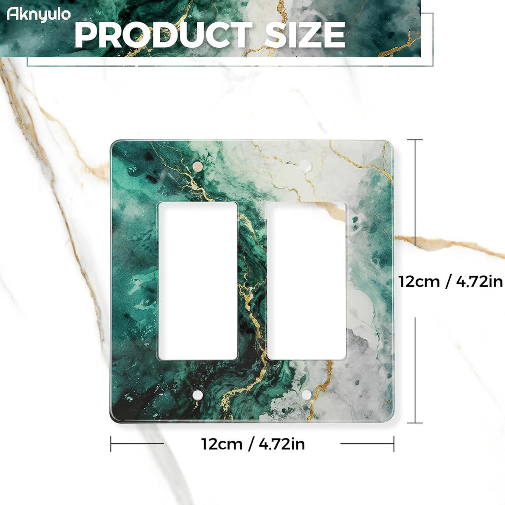 Modern Abstract Lexury Dark Turquoise Teal Blue Gray Marble Textured Light Switch Wall Plate Plates Decorative Electrical Outlet Cover Plates Acrylic 2 Gang Wall Outlet Covers Mirror Switch Plates