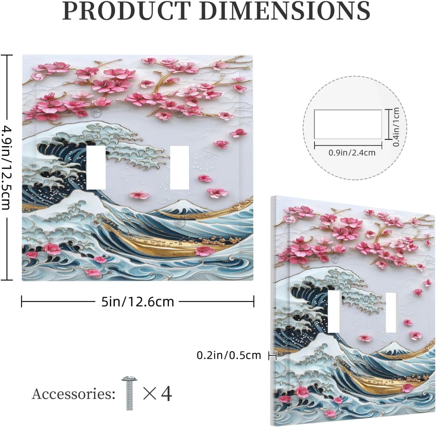 Decorative Switch Plates The Great Wave Off Kanagawa With Sakura 2 Gang Double Toggle Outlet Light Switch Cover Wall Plate Electrical Faceplate for Bedroom Bathroom Decor