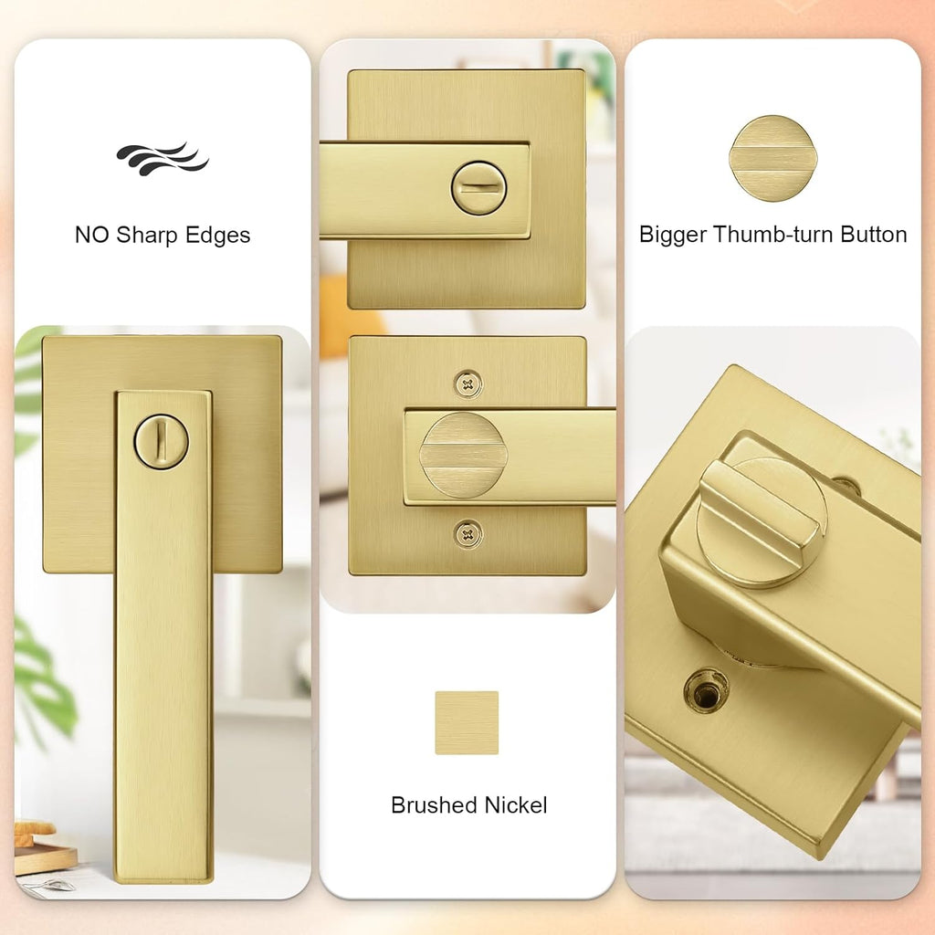 Probrico Interior Flat Square Gold Privacy Door Handle, Heavy Duty Keyless Interior Door Lever for Bed & Bath(10 Pack)