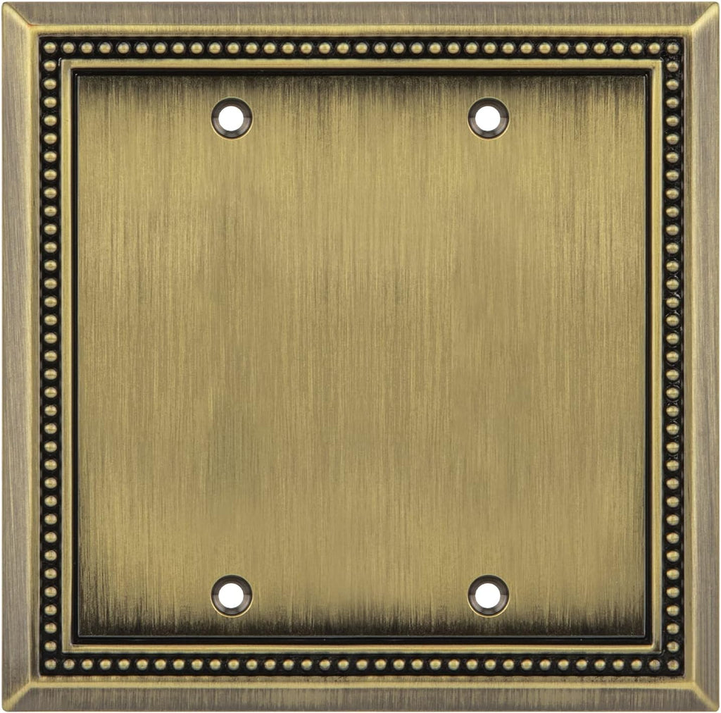 Henne Bery Sunken Pearls Heavy Duty Decorative Wall Plate Switch Plate Outlet Cover (Double Blank, Antique Brass)