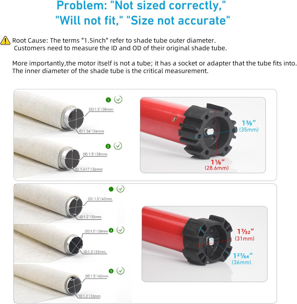 Rollerhouse Rechargeable Wireless Tubular Roller Shade Motor Kit, with Remote Control for Motorized Electric Roller Blind Shades, 1.5 inch Tube