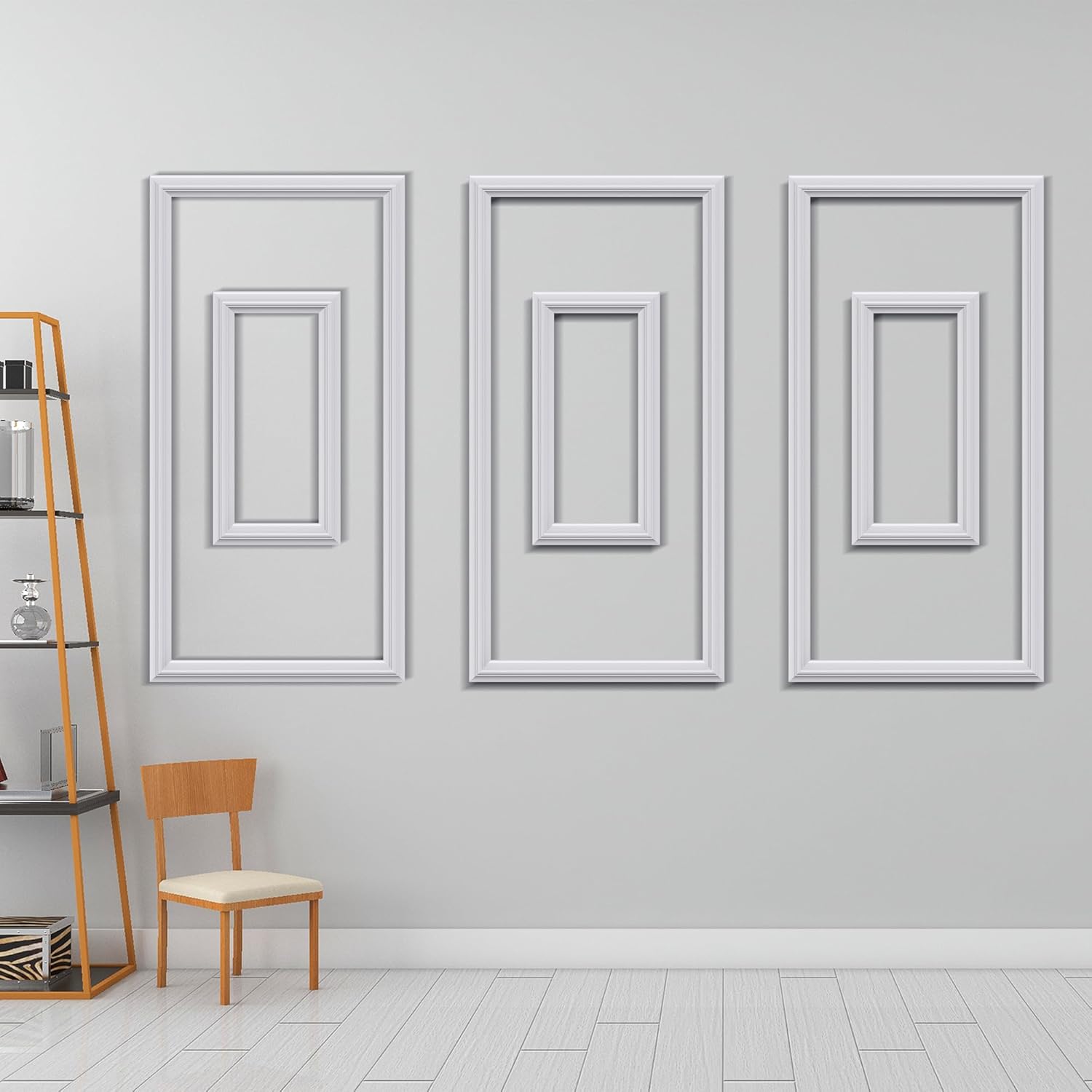 3 PCS Premade Wainscoting Panels Accent Wall Panels for Interior Wall Decor Easy DIY Build and Batten Chair Rail & Picture Frame Door Decor(12 x 24 + 6 x 12in)