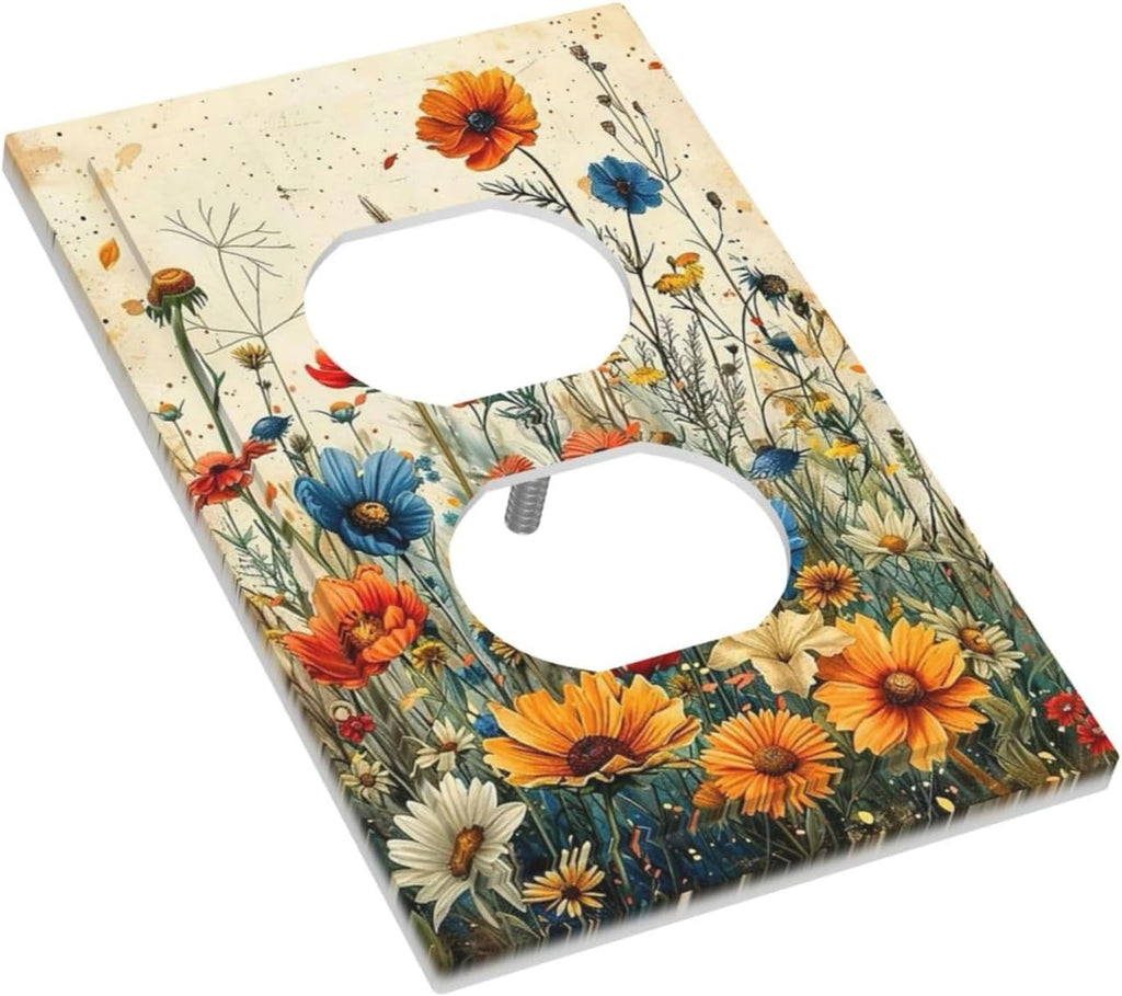 Outlet Covers Colorful Flowers Wildflowers Plants Orange Yellow Blue 1 Gang Duplex Light Switch Cover Plate Decorative Switch Plate Covers Electrical Socket Cover for Home Farmhouse Decor