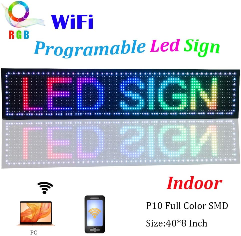 P10 LED Shop Sign Scrolling High-Brightness Custom LED Sign 40''x8'', WiFi Connected Full-Color Programmable Sign - Suitable for Various Indoor Commercial Billboards (1pcs)