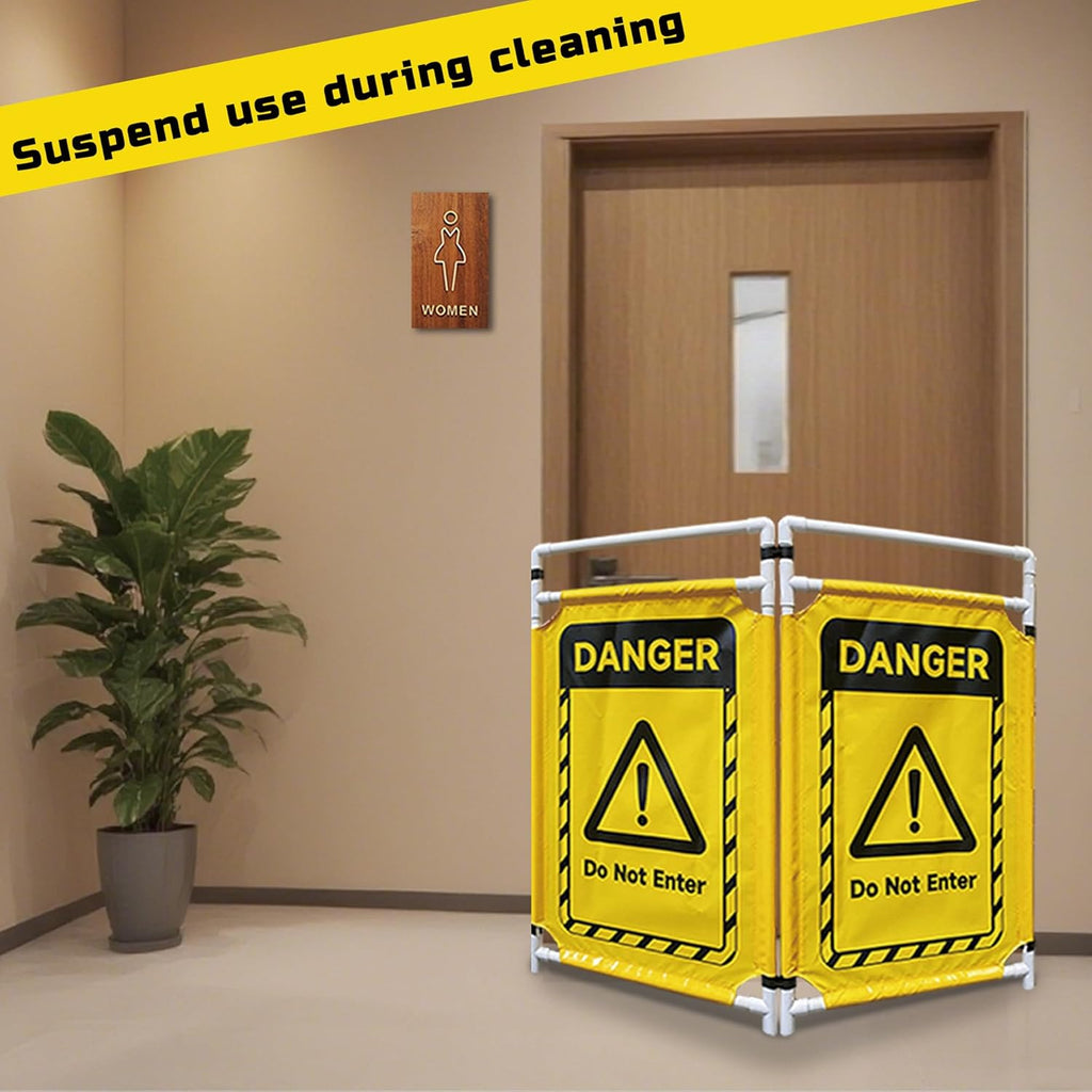 Safety Caution Barricade 2Panels Foldable Security Signs With PVC Tarp Removable Safety Barrier Wet Floor Guard Symbol Clear Printing Safety Fence(Yellow)