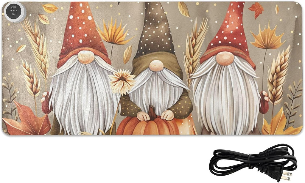 Heated Desk Pad Mouse Pad 31.5x13 Inch PU Leather Desk Mat with 3 Heat Levels Large Mouse Gaming Computer Laptop Mat Pumpkin Gnomes Maple Leaf