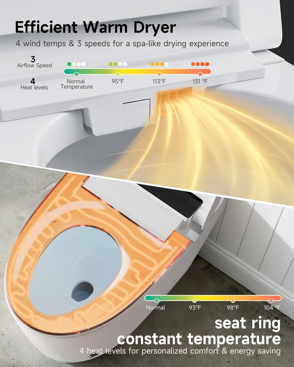 WANSID Smart Toilet with Bidet Built-in and Tankless, Auto Open/Close, Heated Seat, Instant Warm Water & Dryer, Foot Sensor Operation, Elongated One-Piece Modern Toilet for Bathroom, Digital Display