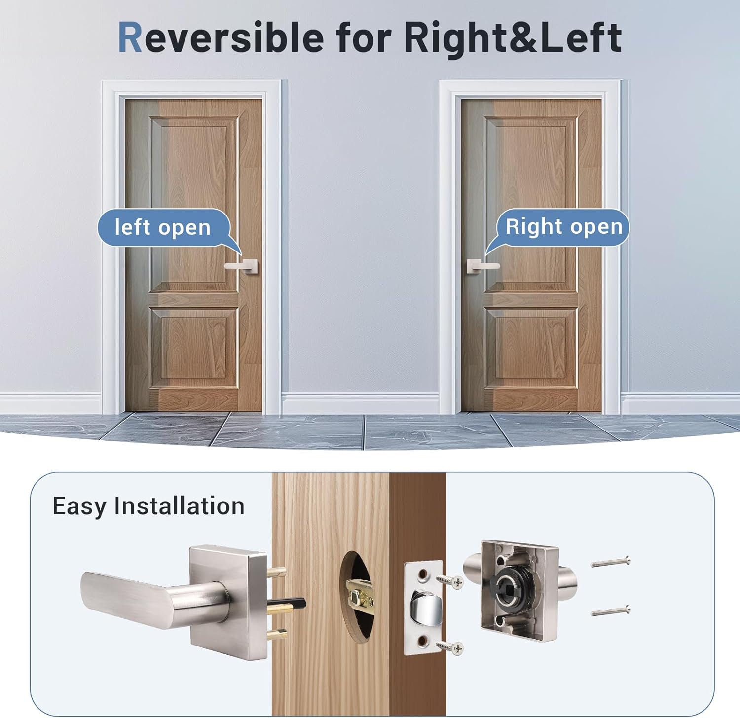 KNOBWELL 1 Pack Interior Door Handle,Satin Nickel Finish Door Levers, Passage Knob for Closet Hallway, Zinc Alloy Construction, 250,000-Cycle Durability