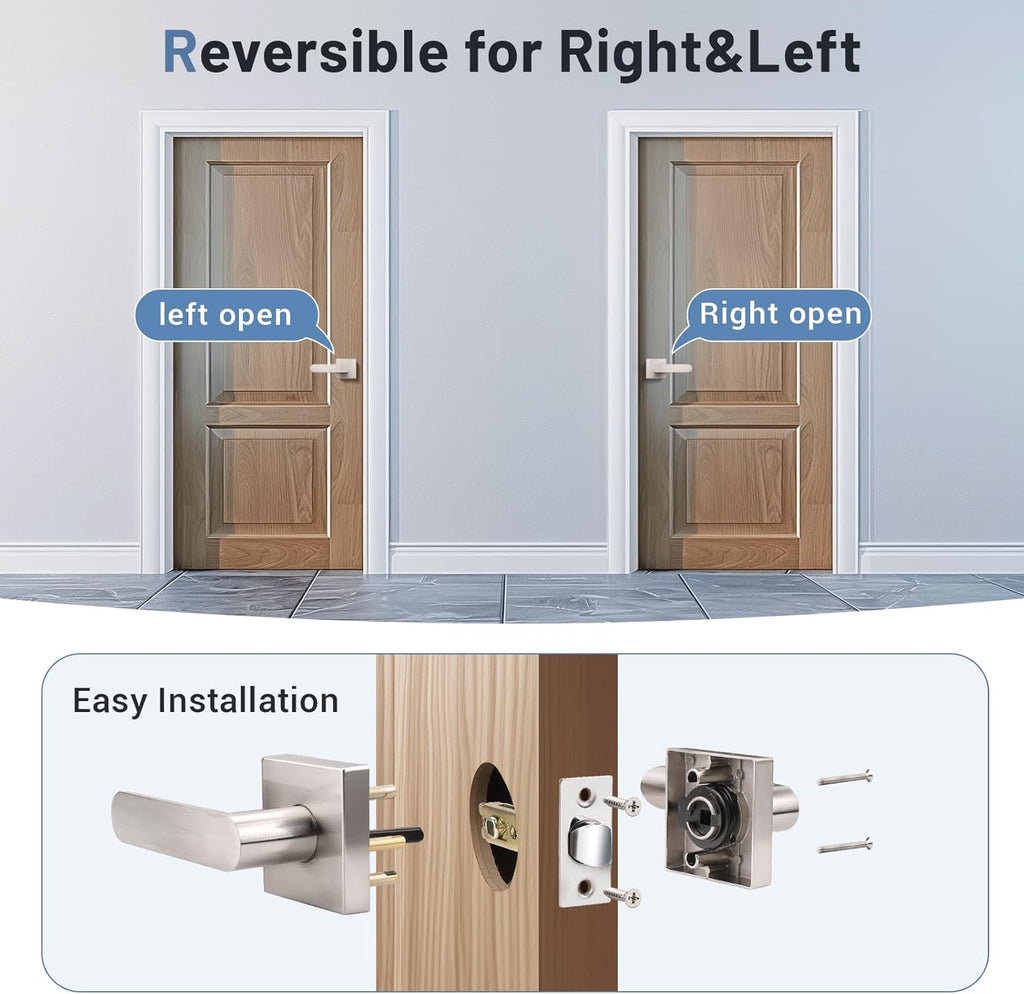 KNOBWELL 2 Pack Interior Door Handle,Satin Nickel Finish Door Levers, Passage Knob for Closet Hallway, Zinc Alloy Construction, 250,000-Cycle Durability