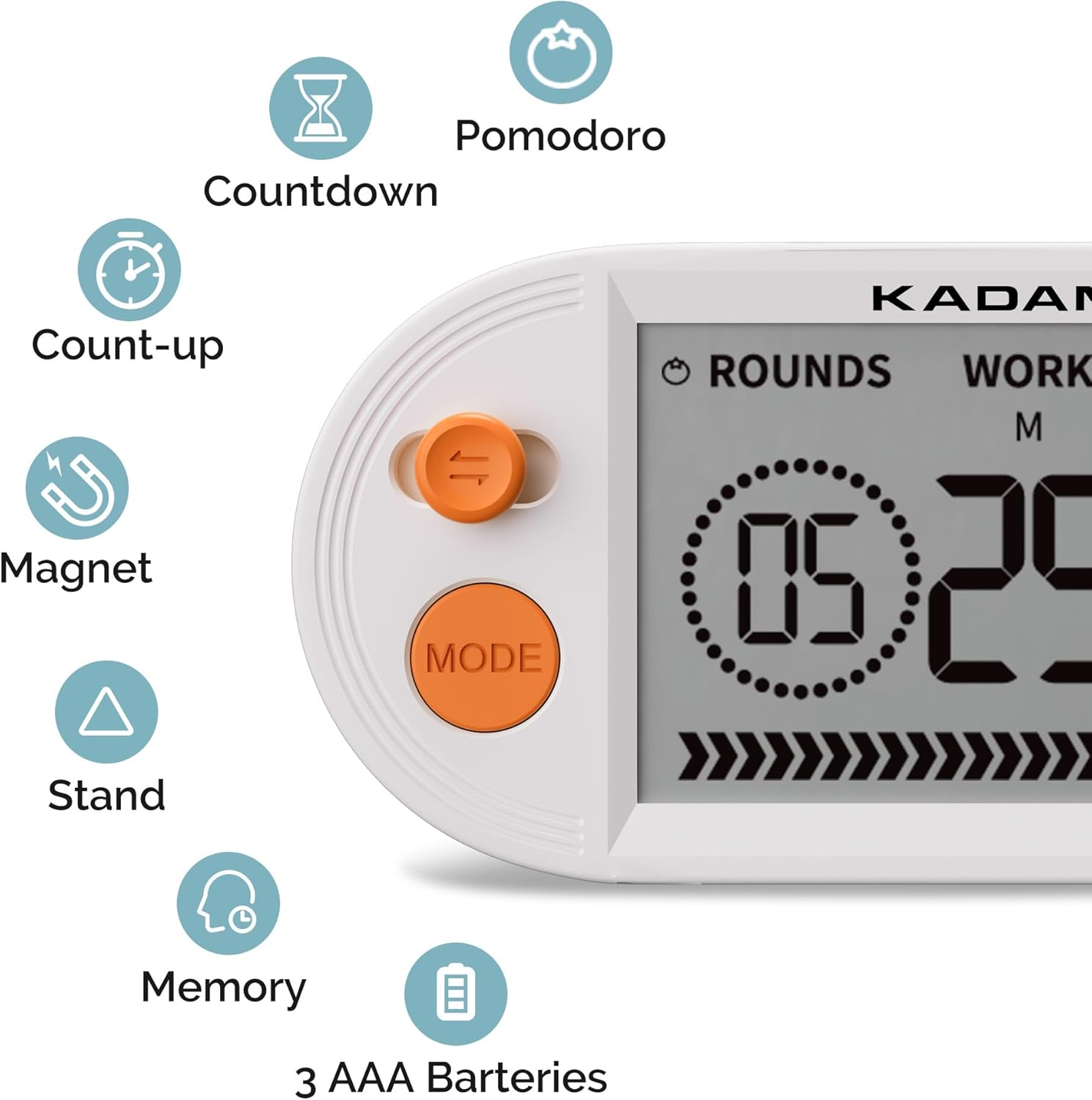 KADAMS Pomodoro Productivity Interval Timer - Countdown Stopwatch for Study, Yoga Gym Workouts Exercise HIIT Tabata with Magnets Stand (Orange)