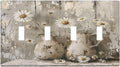Light Switch Covers Vintage Rustic Floral White Daisy Flower Oil Painting Style Quad Toggle Electrical Faceplate 4 Gang Wall Plate Decorative Switch Plates for Home Farmhouse Decor