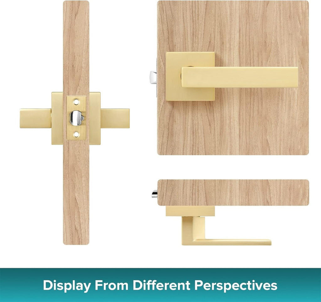 5 Pack Passage Door Lever Square Door Handle in Stain Brass,Interior Door Knob Modern Heavy Door Lock Contemporary Design Door Lockset for Hall or Closet