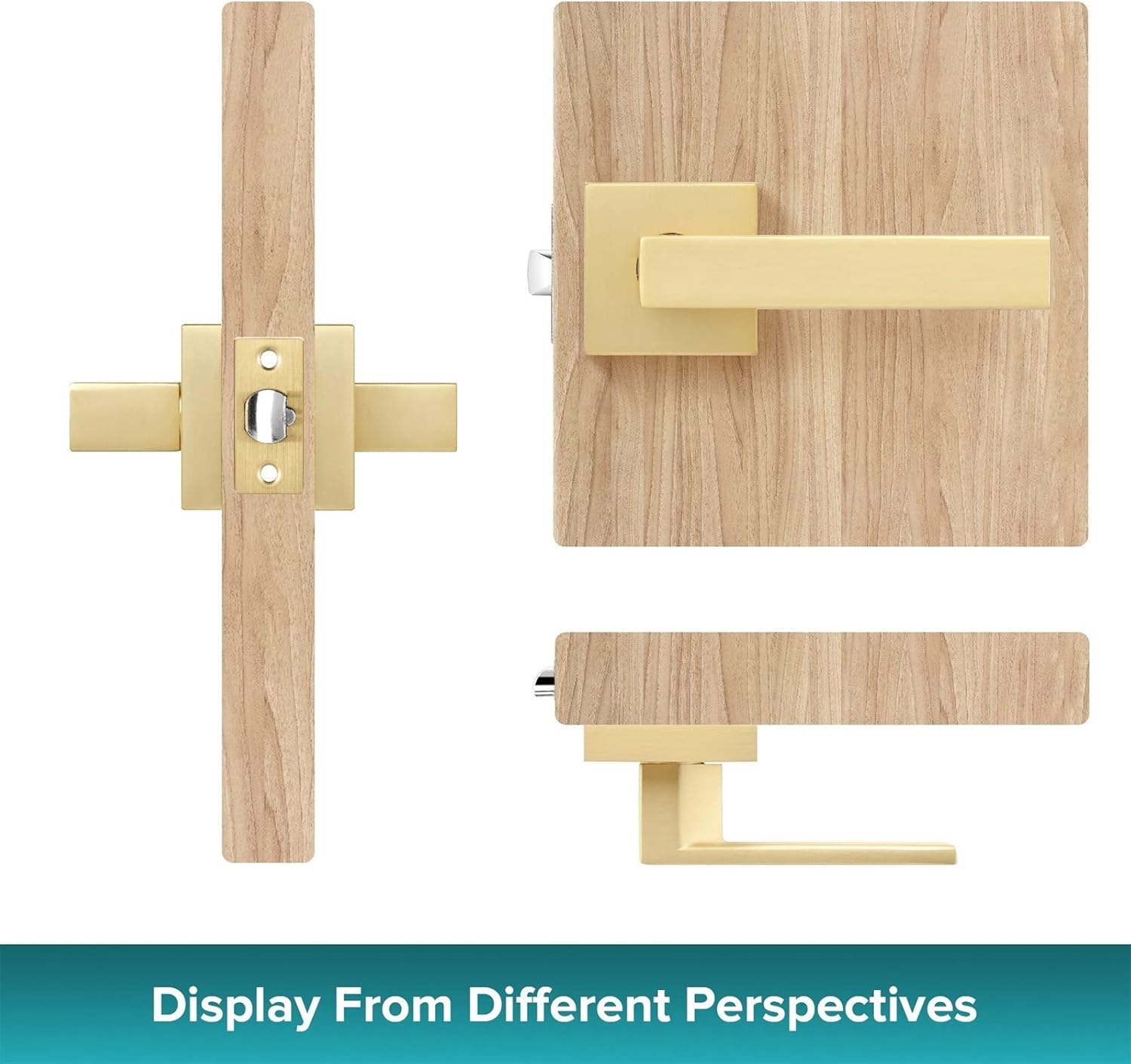2 Pack Heavy Passage Door Handle Stain Brass Keyless Square Door Lever with Modern Contemporary Design for Hallway or Closet