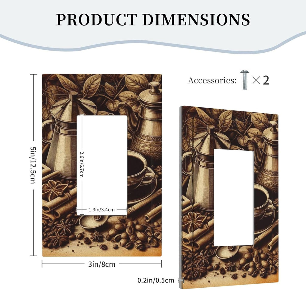 Decorative Outlet Covers Vintage Coffee Beans Leaf Cup 1 Gang Single Decora GFCI Device Light Switch Covers Plate 1 Rocker Wall Plate Jumbo Faceplate for Kitchen Decor