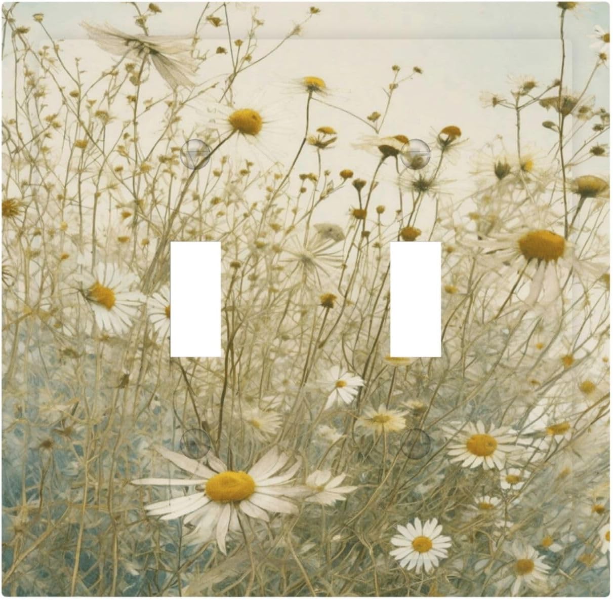 White Wildflowers Daisy Vintage Floral Decorative Switch Plates 2 Gang Double Toggle Outlet Light Switch Cover Wall Plate Electrical Faceplate for Bed Room Living Room Decor