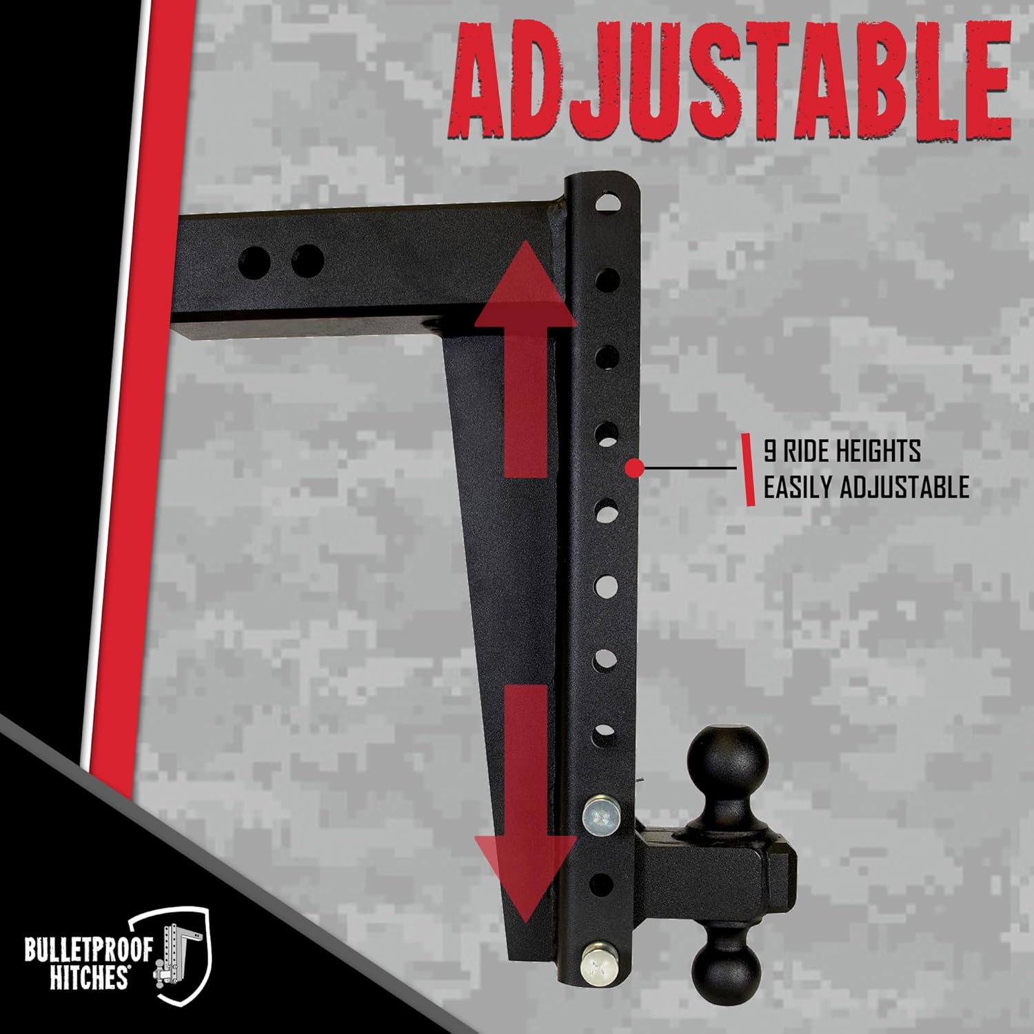 BulletProof Hitches - 3.0" Adjustable Heavy Duty Trailer Hitch (22,000 lb. Rating) - 16" Drop/Rise Trailer Hitch with 2" & 2-5/16" Dual Ball - Powder Coat, Solid Steel, Corrosion-Resistant