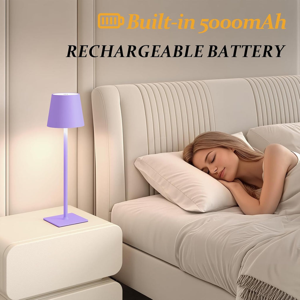 2 Pack Cordless Table Lamps, 3 Colors Stepless Dimming, 5000mAh Rechargeable Battery LED Desk Lamp for Bedroom/Couple Dinner/Desk/Cafe/Dining Room/Terrace