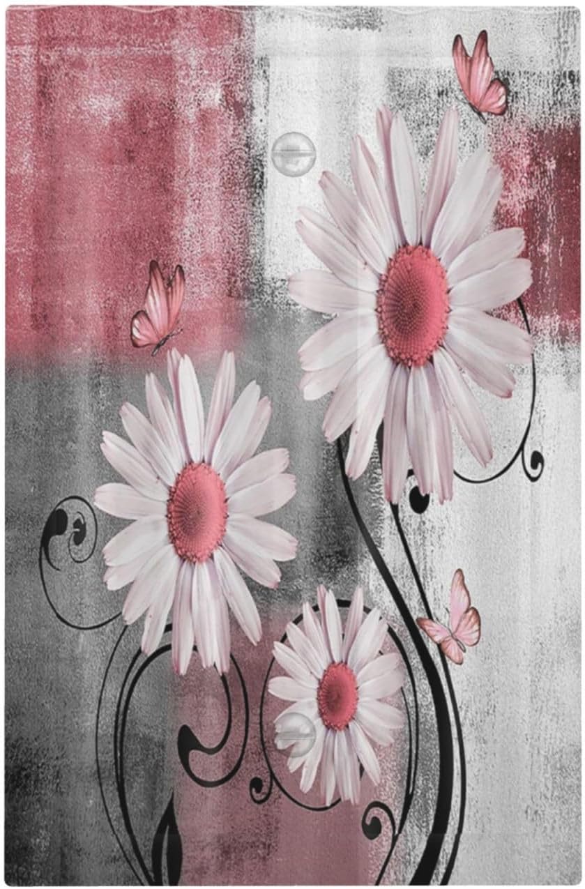 Light Switch Cover Plate Pink Floral Rustic Daisy Flower And Butterfly 1 Gang No Device Blank Electrical Wall Plates Faceplate Decorative Switch Plate for Farmhouse Cabin Decor
