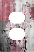 Outlet Covers Pink Floral Rustic Daisy Flower And Butterfly 1 Gang Duplex Electrical Receptacle Faceplate Light Switch Cover Wall Plate Decorative Switch Plates for Farmhouse Cabin Decor