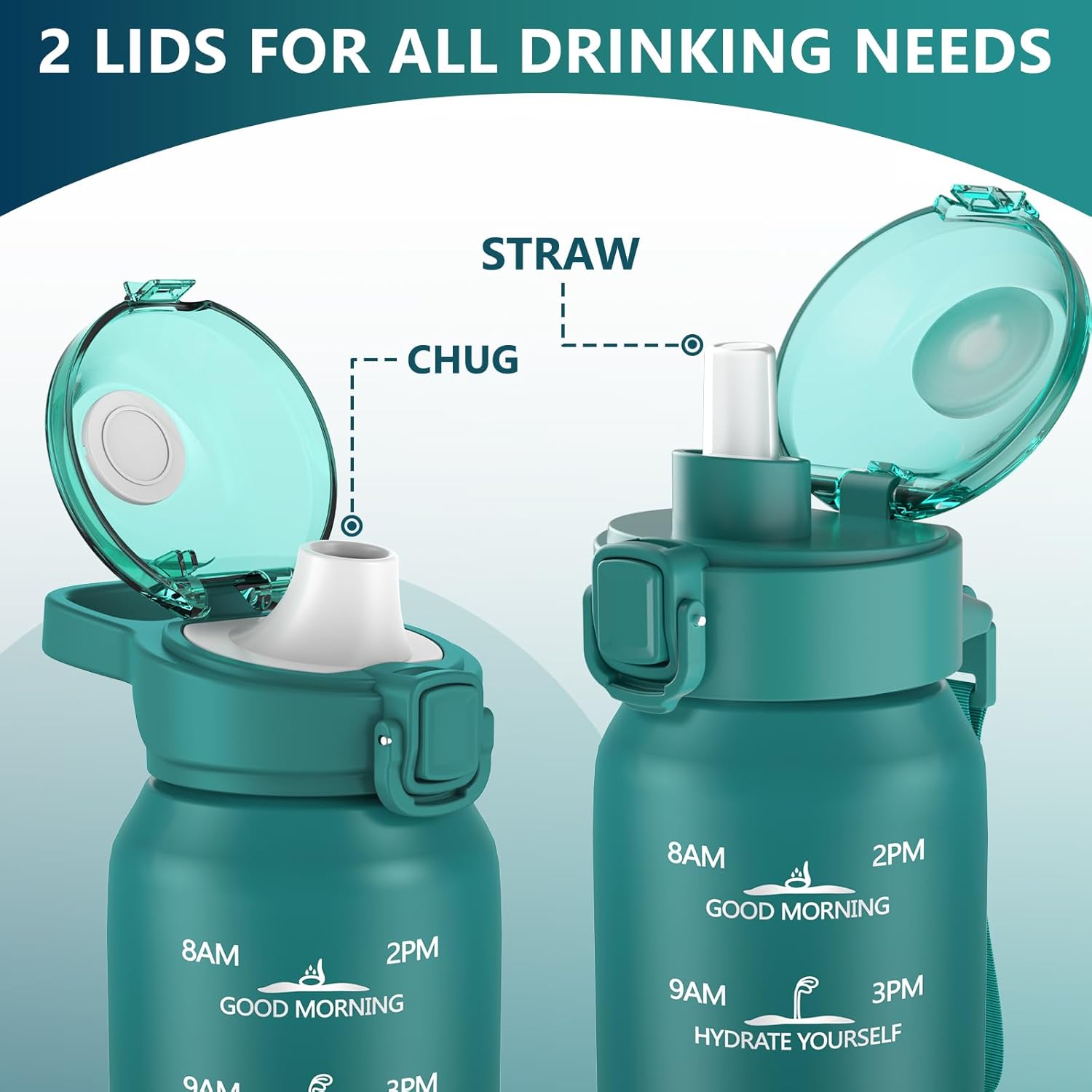 Insulated water bottle with Straw and Chug Lids, 18/10 Stainless Steel 24oz Water Bottle BPA Free, Double Wall Vacuum Wide Mouth Insulated Water Bottle for Men, Women & Kids BLUE BLUE