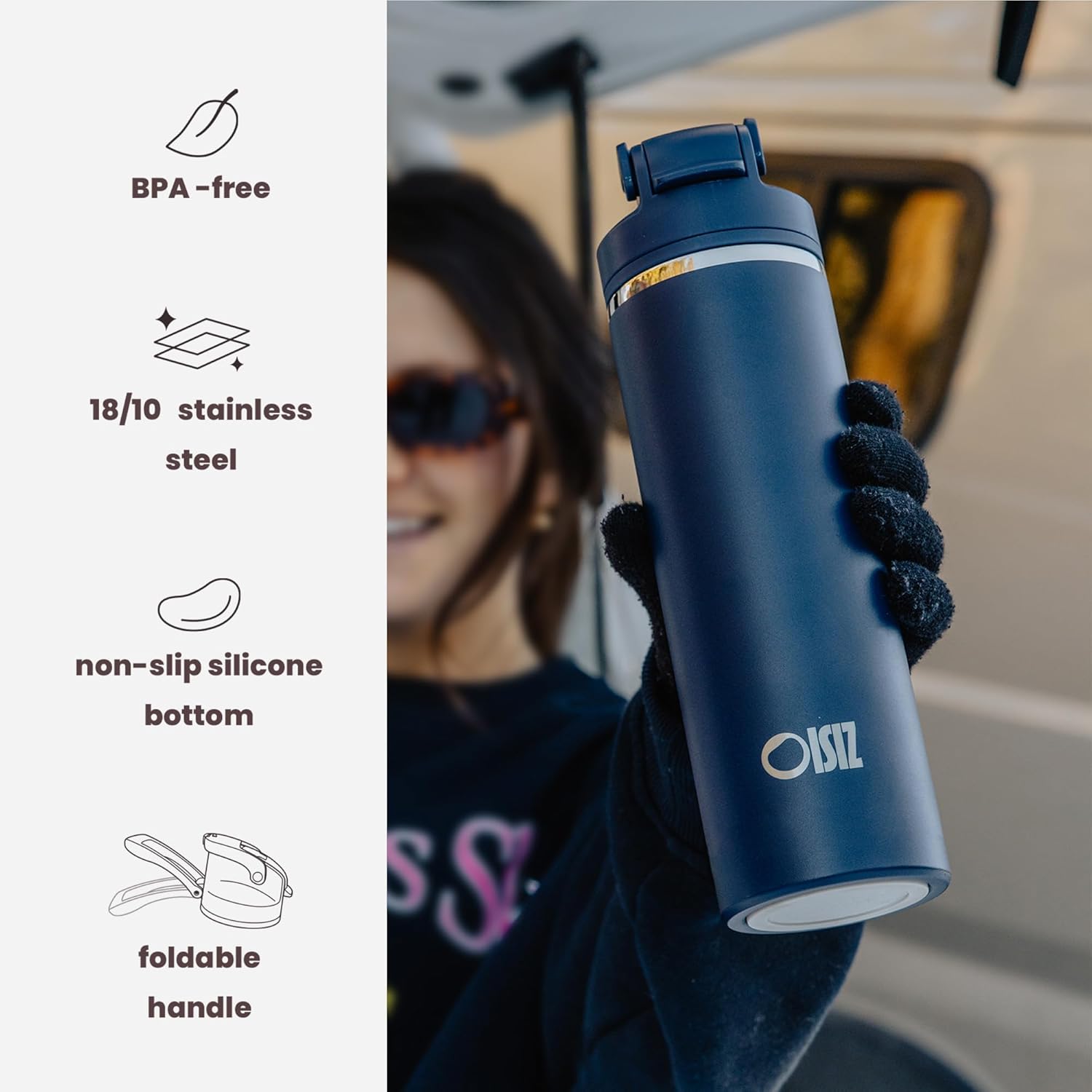 OISIZ Insulated Water Bottle 24 oz with 2 in 1 Spout and Straw Lid,One Click Safety Lock,100% Leakproof,Keep Cold 24H,Vacuum Stainless Steel Water Bottle for School,Travel and Sports,Dishwasher Safe