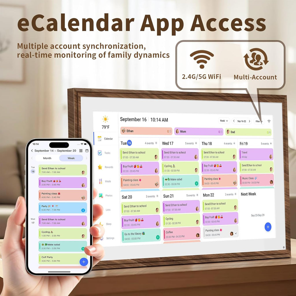 15.6 Inch Digital Calendar Chore Chart with Touchscreen - Full HD Interactive Display, Wall & Desk Mountable Family Planner, to-Do List & Meal Planner, Digital Picture Frame for Gifts for Women Mom