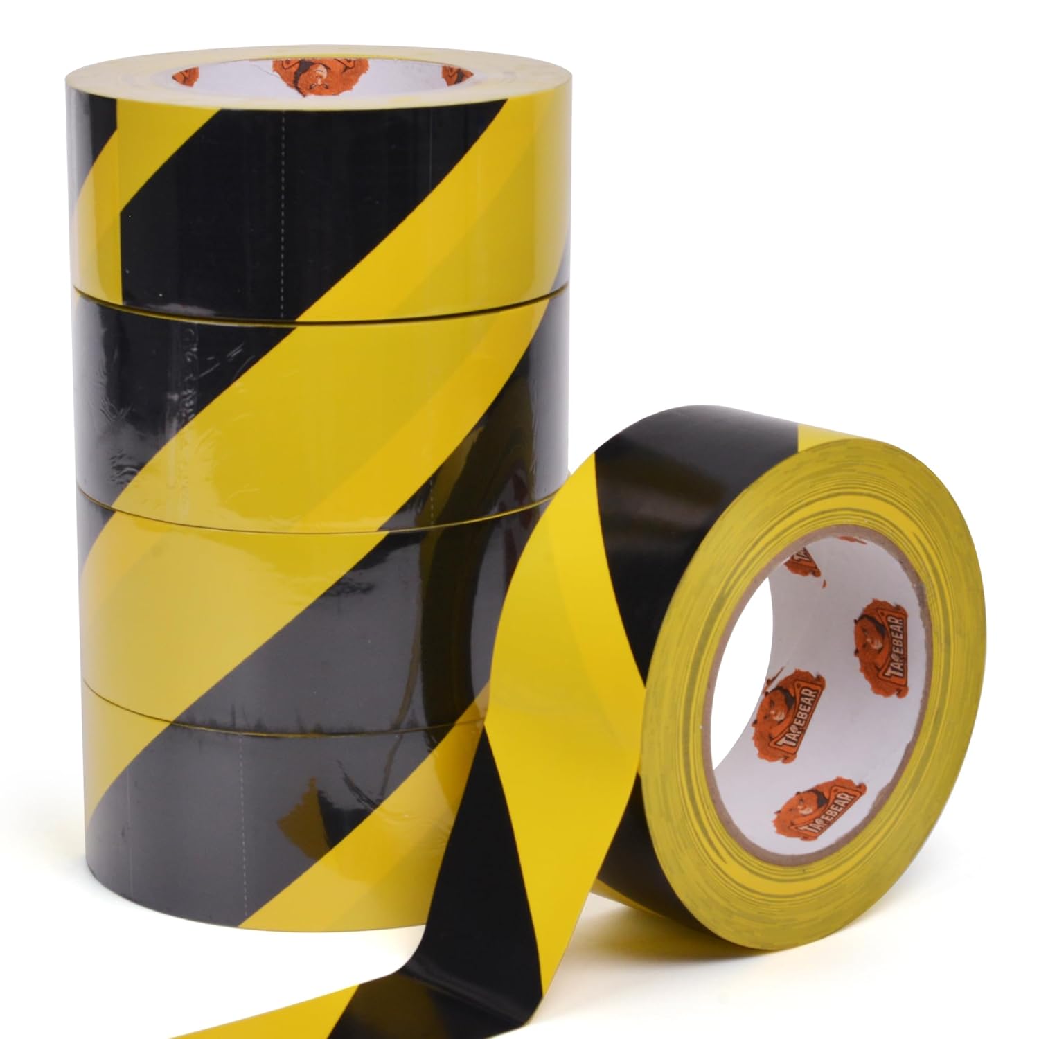 TAPEBEAR Hazard Caution Tape, 2inch x 150 Feet(50yds) Self Adhesive Warning Tape for Steps, High Visibility Yellow Black Tape for Outdoor Construction Warning, Danger Zone, 5Rolls