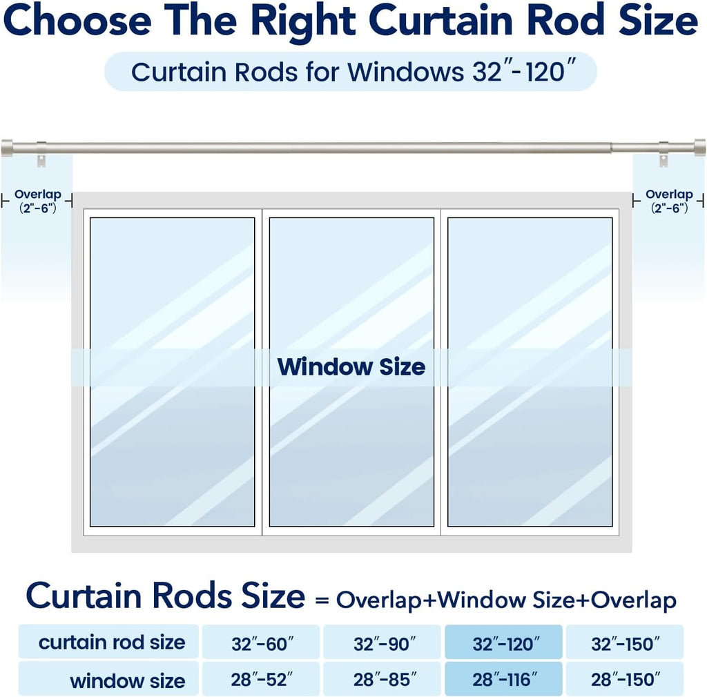 2 Pack Curtain Rods for Windows 66 to 120 Inch(5.5-10ft), 1 Inch Brushed Nickel Curtain Rods Set, Adjustable Extra Long Curtain Rod, Heavy Duty Outdoor Drapery Rods for Patio, Size 32"- 120"