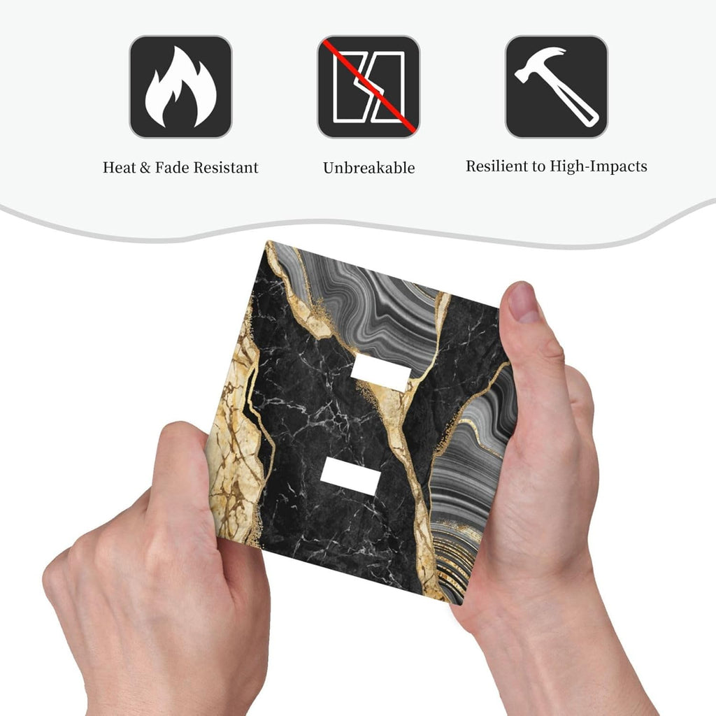 Decorative Light Switch Plate Covers Modern Abstract Black Gold Marble 2 Gang Light Switch Cover Plate Double Toggle Wall Plate Outlet Covers for Bathroom Decor （2 Pack）